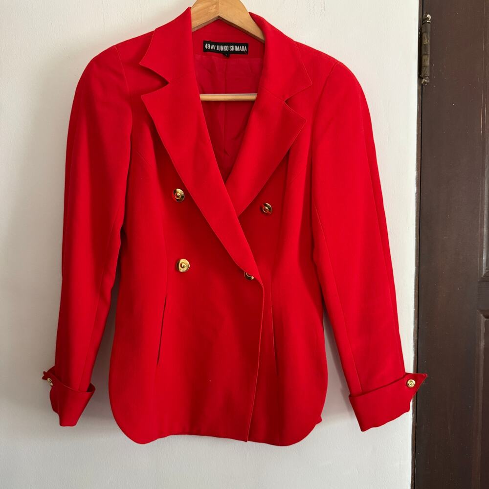 90s Vintage 49 AV JUNKO SHIMADA | Red Double Breasted Wool Tailored Blazer US 4